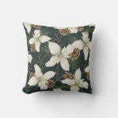 冬の白いフローラと松の実 クッション (正面)