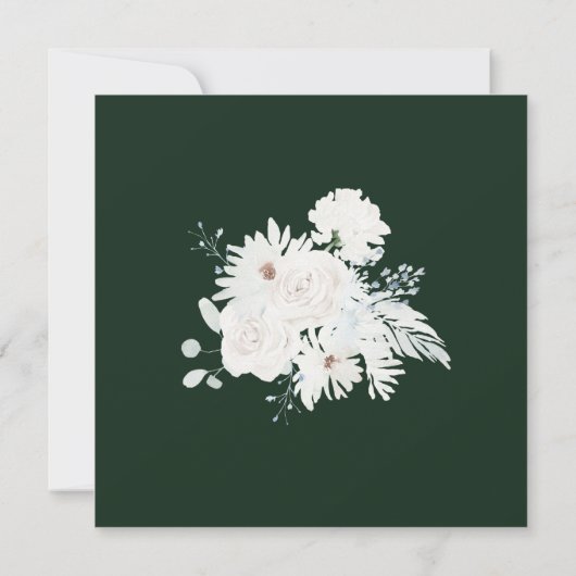 冬の白いフローラと緑の結婚クリスマス サンキューカード (裏面)