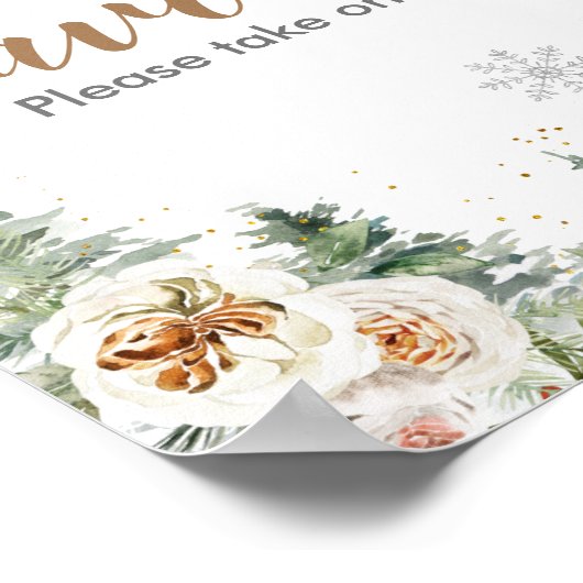 冬の白いフローラ松の木の好意サイン ポスター (角)