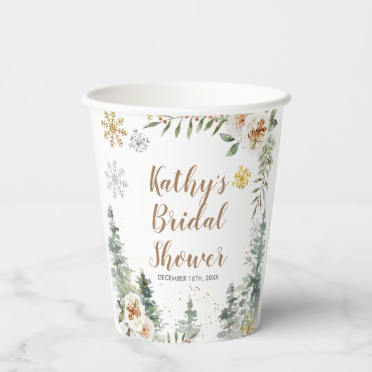 冬の白いフローラ松の木の赤ちゃんシャワー 紙コップ