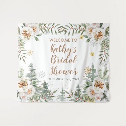 冬の白いフローラ赤ちゃんシャワーサインのタペストリー タペストリー (正面(横))