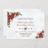 冬の白いポインセチア雪の日を保存 セーブザデート (正面/裏面)