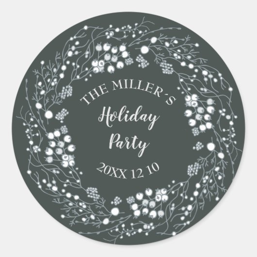 冬の白い果実のフローラリースでビロード緑 ラウンドシール (正面)