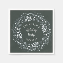 冬の白い果実のリースでベルベットグリーン スタンダードカクテルナプキン