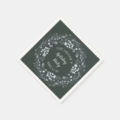 冬の白い果実のリースでベルベットグリーン スタンダードカクテルナプキン (角)