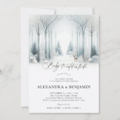 冬の白い森の雪コードニュートラルベビーシャワー 招待状 (正面)