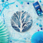 冬の白い樺の木の木のクリスマス ペーパープレート (パーティー)