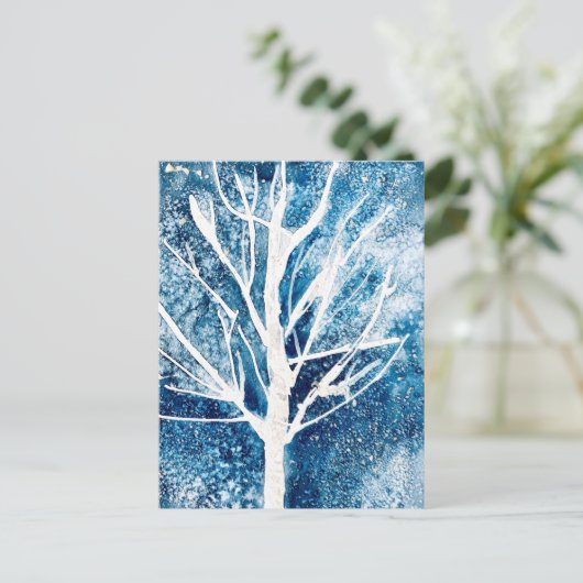 冬の白い樺の木の木のクリスマス ポストカード (スタンド正面)