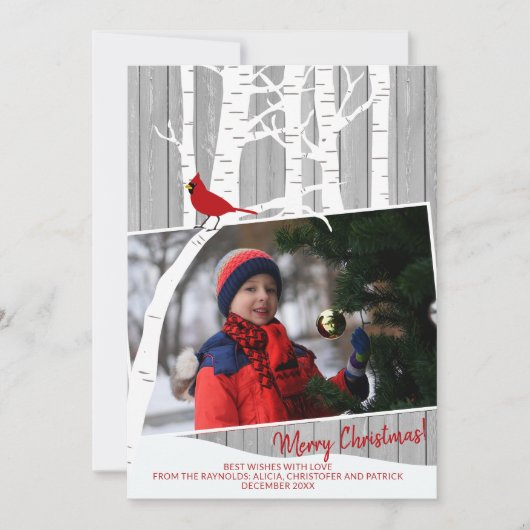 冬の白い樺の木の木の写真の素朴な納車木 シーズンカード (正面)