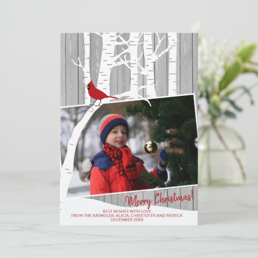 冬の白い樺の木の木の写真の素朴な納車木 シーズンカード (スタンド正面)