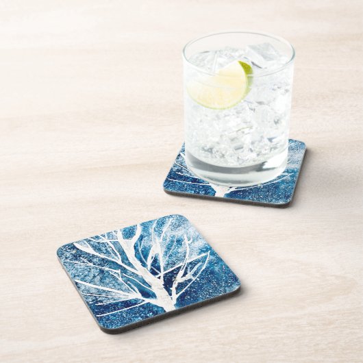 冬の白い樺の木ツリーのクリスマス コースター (右側)