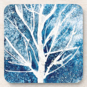 冬の白い樺の木ツリーのクリスマス コースター (正面)