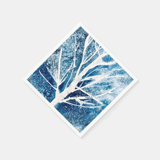 冬の白い樺の木ツリーのクリスマス スタンダードカクテルナプキン (角)