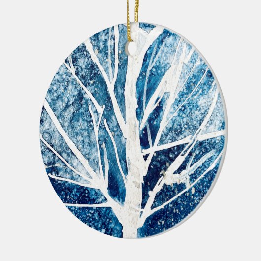 冬の白い樺の木ツリーのクリスマス セラミックオーナメント (左)