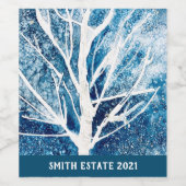 冬の白い樺の木ツリーのクリスマス ワインラベル (シングルラベル)