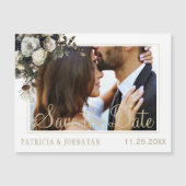 冬の白い牡丹エレガントな結婚式は日付を保存 (正面)