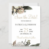 冬の白い牡丹エレガントな結婚式は日付を保存 マグネット招待状 (正面)