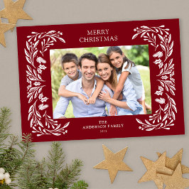 冬の白い緑の写真クリスマス シーズンカード