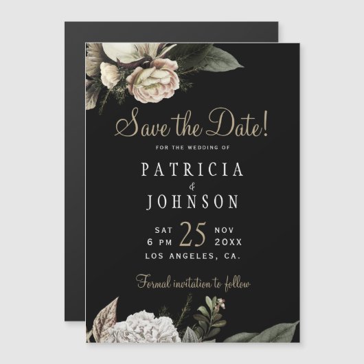 冬の白い花のエレガントな結婚式は日付を保存 マグネット招待状 (正面/裏面)