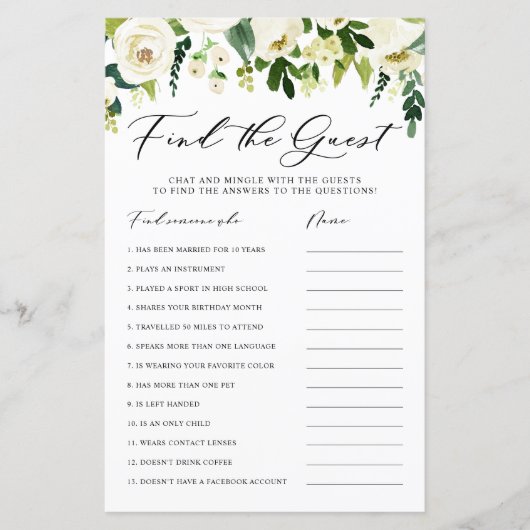 冬の白い花のゲストシャワーカードを見つける (正面)