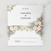 冬の白い花の結婚式 座席 フォールド プレイスカード (外部開封)