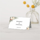 冬の白い花の結婚式 座席 フォールド プレイスカード (裏面)