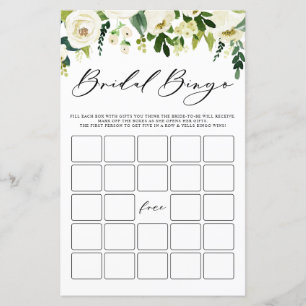 冬の白い花ブライダルシャワービンゴカード