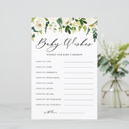 冬の白い花赤ちゃんシャワー希望カード (スタンド正面)