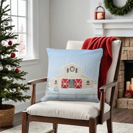 冬の白い雪のクリスマスバーンドレッドドア クッション