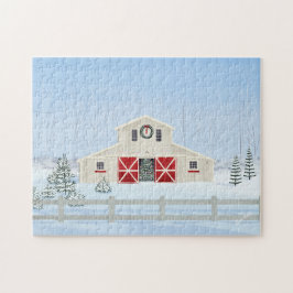 冬の白い雪のクリスマスバーン ジグソーパズル