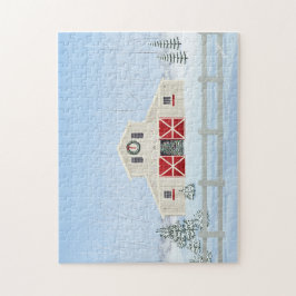 冬の白い雪のクリスマスバーン ジグソーパズル