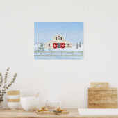 冬の白い雪のクリスマスバーン ポスター (キッチン)