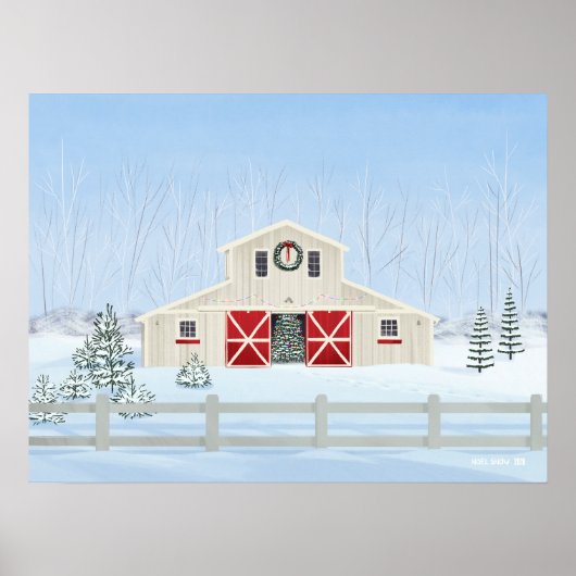 冬の白い雪のクリスマスバーン ポスター (正面)