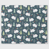 冬の白い雪のバニー ラッピングペーパー (フラット)