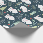 冬の白い雪のバニー ラッピングペーパー (角)