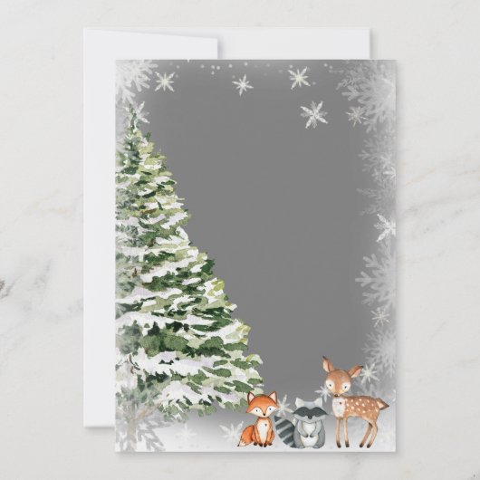 冬の白い雪片クリスマスベビーシャワー 招待状 (裏面)