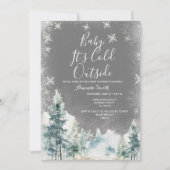 冬の白い雪片コールド外ベビースシャワー 招待状 (正面)