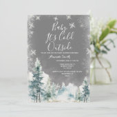 冬の白い雪片コールド外ベビースシャワー 招待状 (スタンド正面)