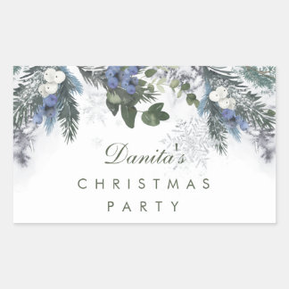 冬の白い青のクリスマスパイパーソナライズされたン 長方形シール