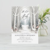 冬の白うさぎシックなコードニュートラル赤ちゃんシャワー 招待状 (スタンド正面)