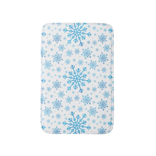 冬の白かわいらしに青いクリスマスの雪 バスマット (正面縦)