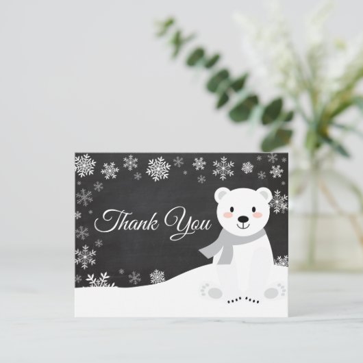 冬の白くまの冬の雪片のサンキューカード サンキューカード (スタンド正面)