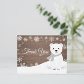 冬の白くまの白い雪片のサンキューカード サンキューカード (スタンド正面)