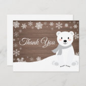 冬の白くまの白い雪片のサンキューカード サンキューカード (正面/裏面)