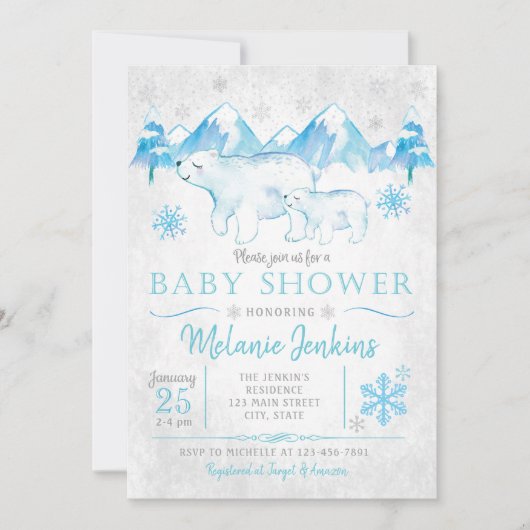 冬の白くまの雪の男の子のベビーシャワーの招待状 招待状 (正面)