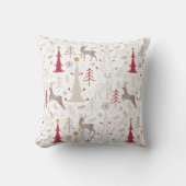 冬の白とクリスマスツリーと鹿 クッション (正面)
