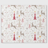冬の白とクリスマスツリーと鹿 ラッピングペーパー (フラット)