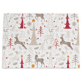 冬の白とクリスマスツリーと鹿 ラージペーパーバッグ (正面)