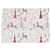 冬の白とクリスマスツリーと鹿 ラージペーパーバッグ (正面)