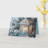 冬の白と青の曇りランタン カード (黄色い花)